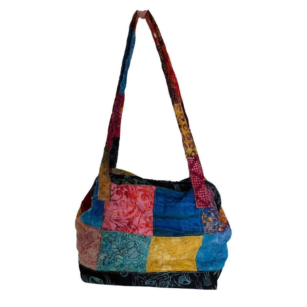 Handmade Batik Patchwork Carpet Bag Quilted Boho Metal Frame Shoulder Tote